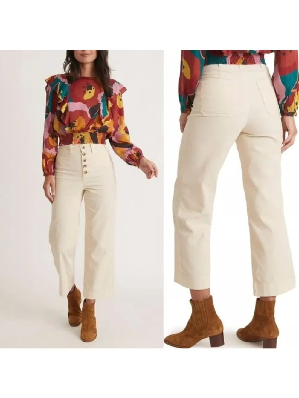 NEW Marine Layer Bridget Exposed Button Corduroy Wide Leg Crop Pants High Rise 4